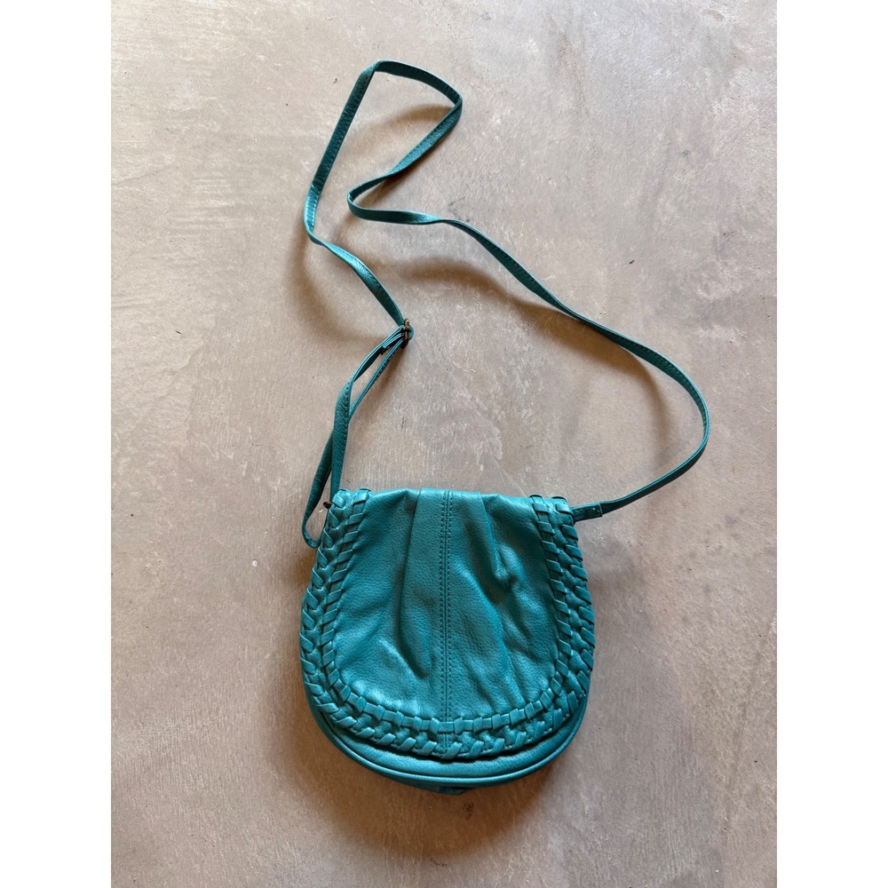Forever 21 Teal Blue Braided Whipstitch Crossbody Saddle‎ Bag Boho Festival